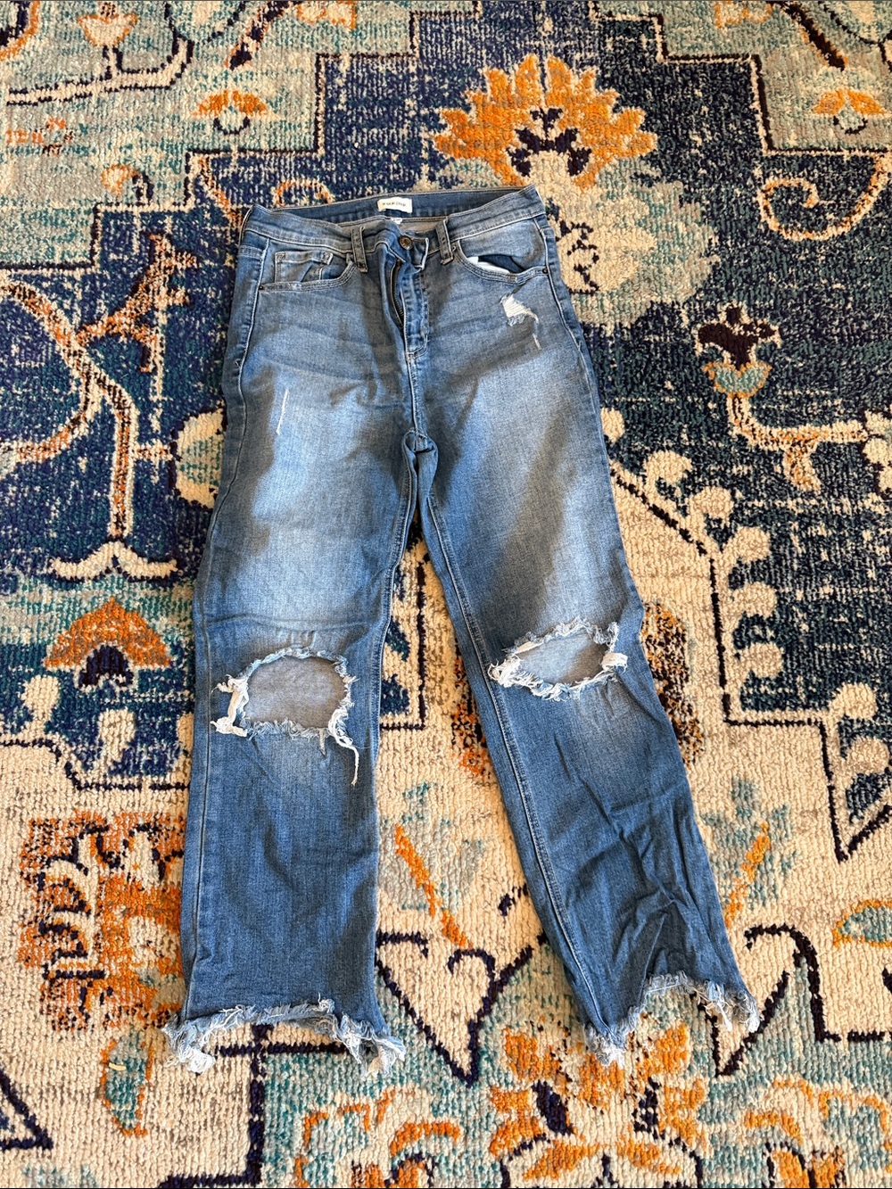 Sneak Peek Men's Distressed Light Blue Straight Jeans